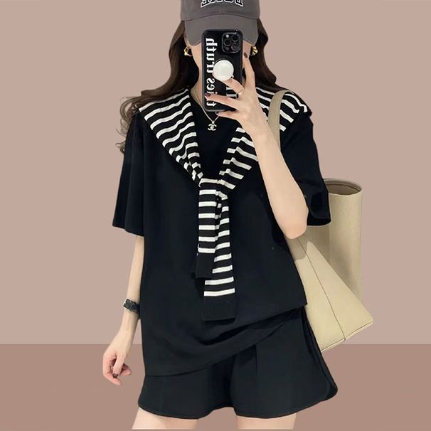 2024 Summer New Women's Sportswear Set Casual Fashion Two-Piece Short Sleeve Shorts Petite Stylish_desvips.com