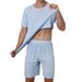 Men's Clothing High grade ice silk round neck solid color short sleeved T shirt men's summer thin ins trend sports casual loose shorts suit_desvips.com