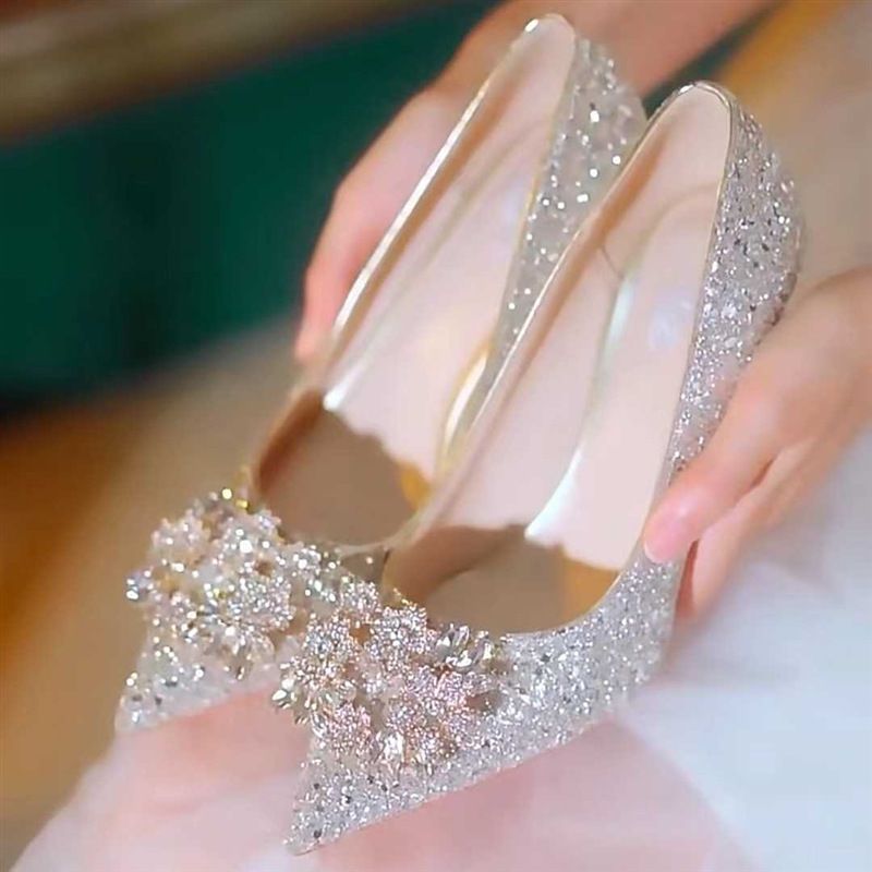 P7 French Sequined Crystal Diamond Engagement Wedding Dress Xiuhe Bridesmaid Bride Shoes Banquet Not Tired Feet High_desvips.com
