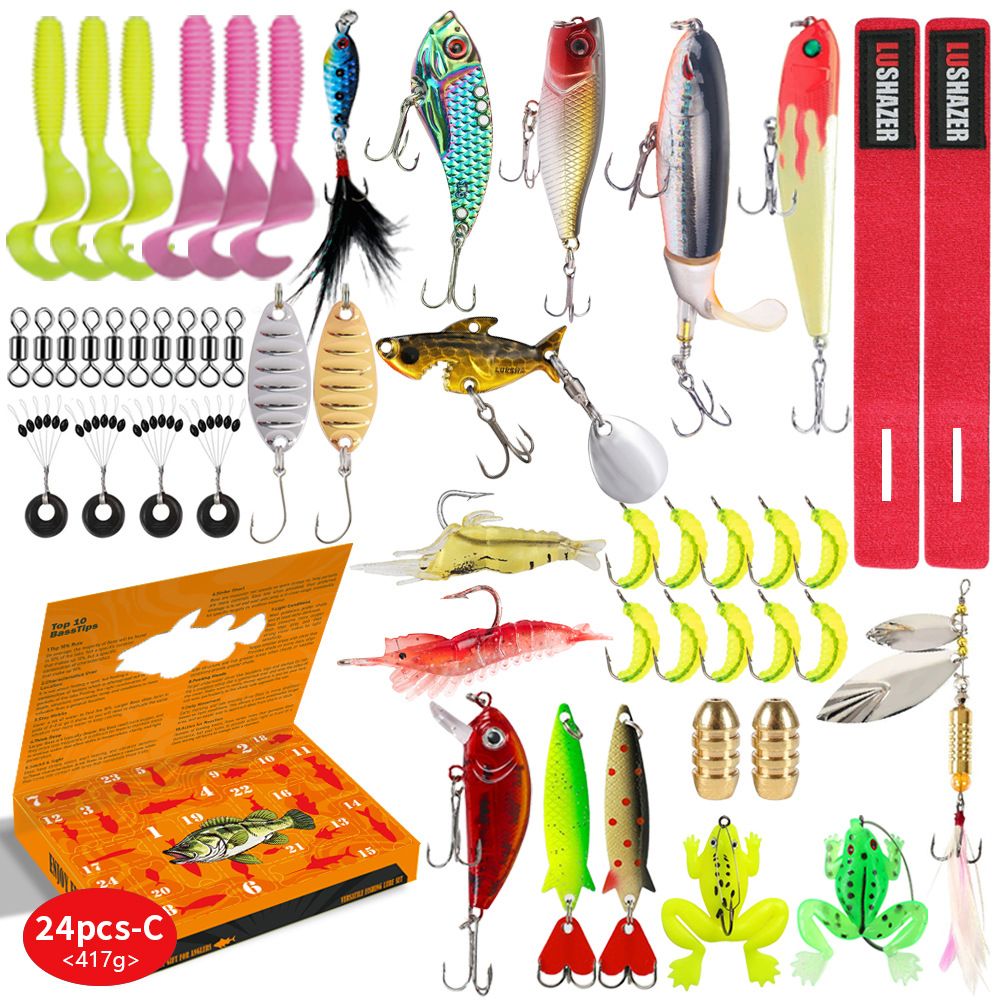 Shark Scavener|24-piece Blind Box Set Of Lure Sequin Soft Baits, Vib Minnows, And Fro Lures In Neutral_desvips.com