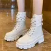 Thick Bottom Lace Up British Style Plush Insulation Patent Glossy Leather Motorcycle Boots Women Cool_desvips.com