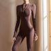 Bodysuit For Women, High-Strength Comfortable Training Pants, Long-Sleeve One-Piece Jumpsuit, Open Collar, Outerwear,_desvips.com