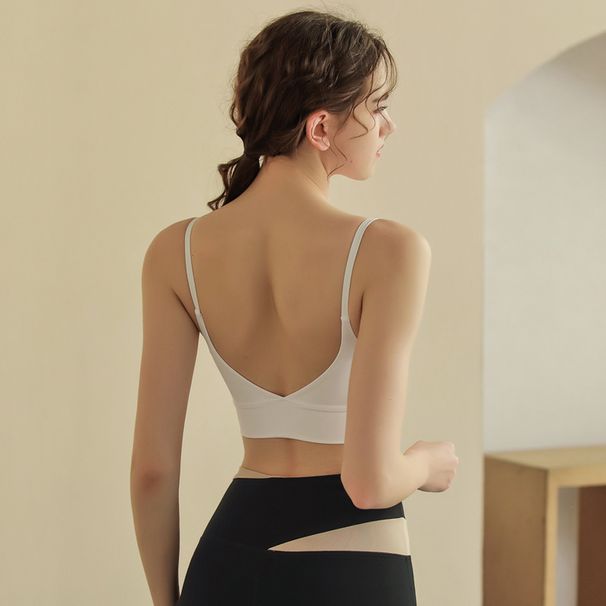 Spring Summer New Thin Strap Beauty Back Camisole Running Fitness Push Up Sports Bra Women Backless Yoga Vest_desvips.com