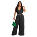Women's Clothing sleeveless temperament casual V neck waist pleated loose wide leg jumpsuit_desvips.com