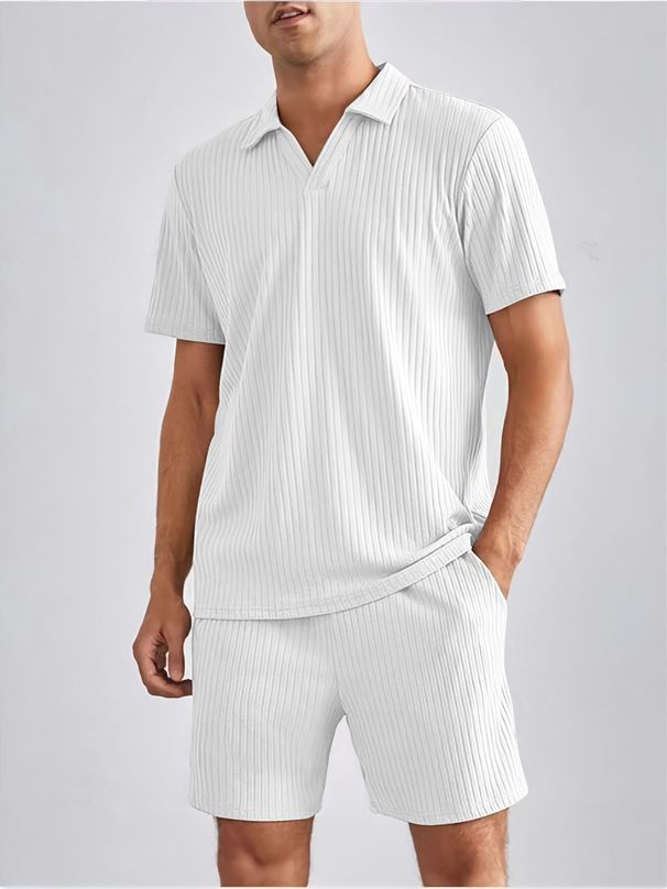 Europan Amrican Cross-bordr Summr Fashion Casual Polo Short-slv Shirt And Shorts Two-pic Mn's Suit Trndy_desvips.com