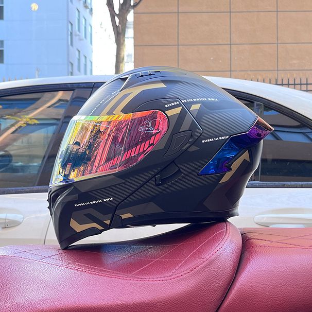 Orz Motorcycle Helmet, Unisex Flip Up Helmet, Dual Mirrors, Winter Style, Rear Wing, Semi Full Coverage, All Season, Bluetooth Slot, 3C Certified._desvips.com