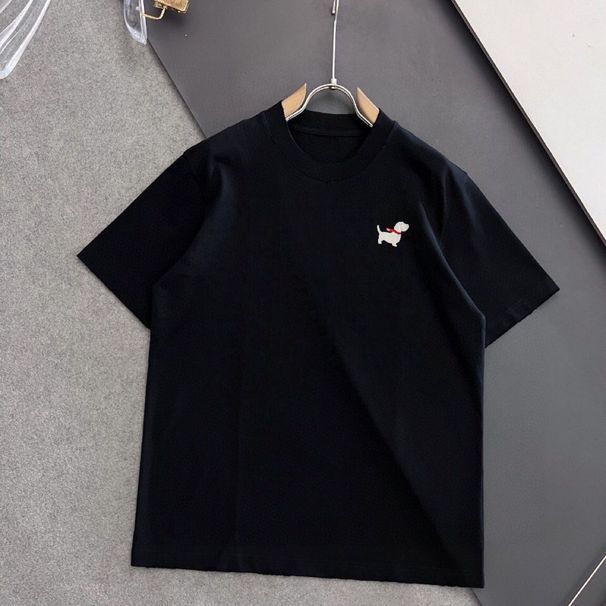 Summer Three-Stripes Ribbon Puppy Embroidery Oversized Casual Short Sleeve Round Neck Loose T-Shirt For Men And_desvips.com