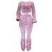 Women's Clothing autumn and winter sexy navel-baring long-sleeved top solid color micro-flared pants two-piece set_desvips.com