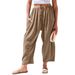 2025 Women`s Casual Loose Drawstring Mid-Waist Beach Sports Wide-Leg Pants With Pockets_desvips.com