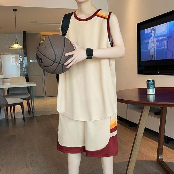 Summer Ice Silk Sleeveless Vest Sports Suit For Men, Outfit, Fashionable Casual Fitness Two-piece Basketball Set_desvips.com