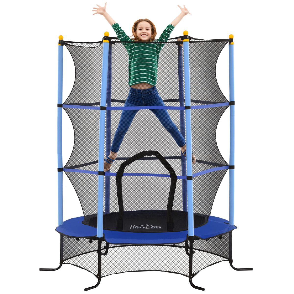 Trampolín Para Niños De +3 Años Ø163 Cm Con Red De Seguridad Y Marco De Acero Carga 50 Kg Para Interior Y Exterior Azul_desvips.com