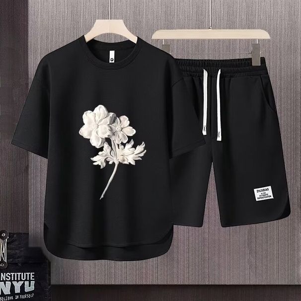 Men's Clothing 2024 Waffle Casual Summer Suit Men's Loose Teen Short sleeved T shirt Shorts Handsome Two piece Suit_desvips.com