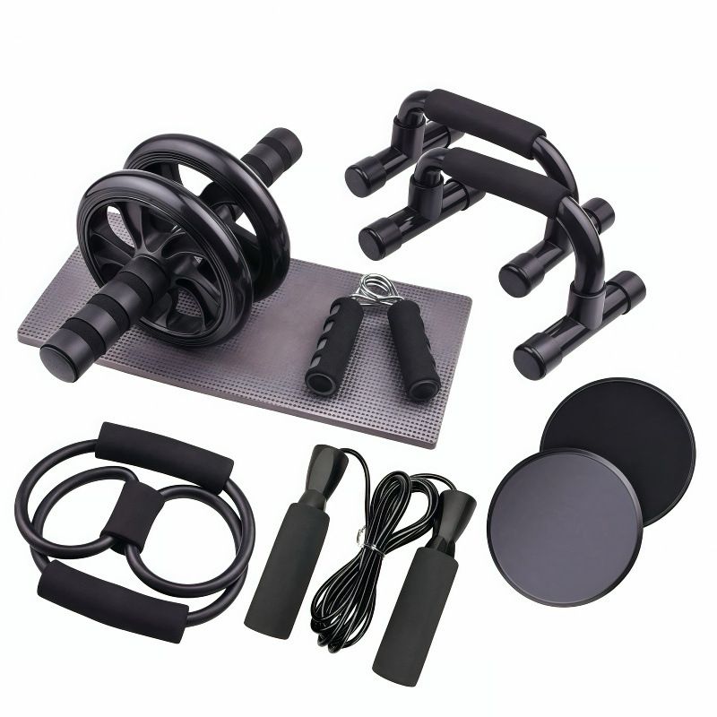 Abdominal Wheel 7 Piece Set Home Indoor Equipment Skipping Push Up Stand AB Wheel Fitness Combination Set_desvips.com