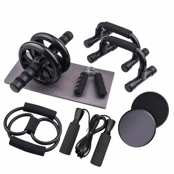 Abdominal Wheel 7 Piece Set Home Indoor Equipment Skipping Push Up Stand AB Wheel Fitness Combination Set_desvips.com