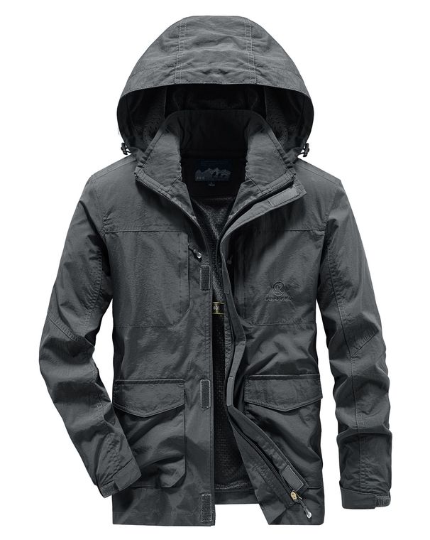 2023 Spring And Autumn Men's Trendy Mountaineering Outdoor Workwear Windproof Plus Size Hooded Large Pocket Jacket_desvips.com