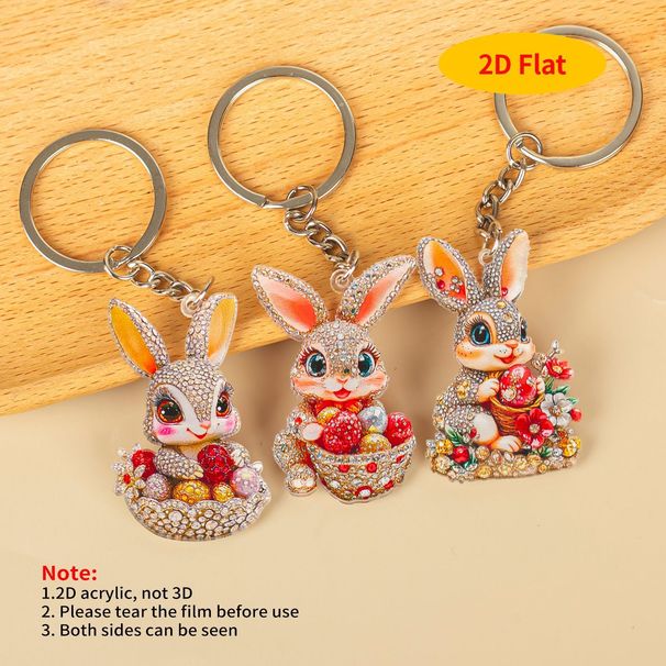 Cross-border Easter 2D Flat Acrylic Multi-diamond Bunny Decorative Pendant For Car Rearview Mirror And Backpack_desvips.com