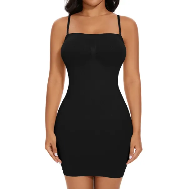 Sexy Full Slip Shapewear Women Dress Off Shoulder Bodycon Strapless Underdress Smooth Compression Body Shaper Slimming_desvips.com