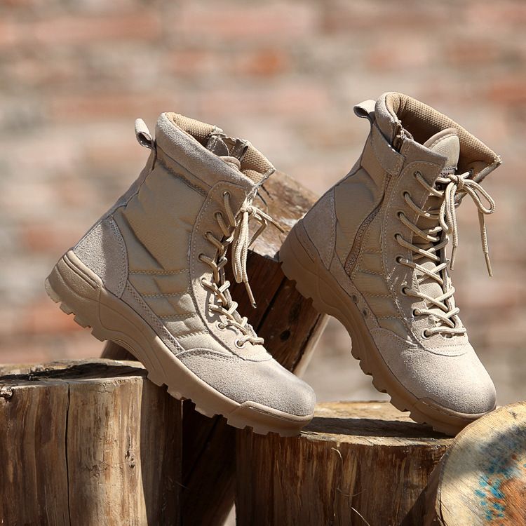 Tactical Military Boots For Men – Breathable Combat Boots – High-Cut Desert & Field Boots For Hiking & Outdoor Training (Black/Sand)_desvips.com