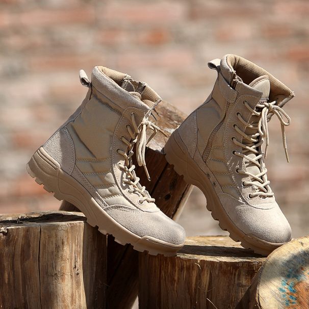 Tactical Military Boots For Men – Breathable Combat Boots – High-Cut Desert & Field Boots For Hiking & Outdoor Training (Black/Sand)_desvips.com