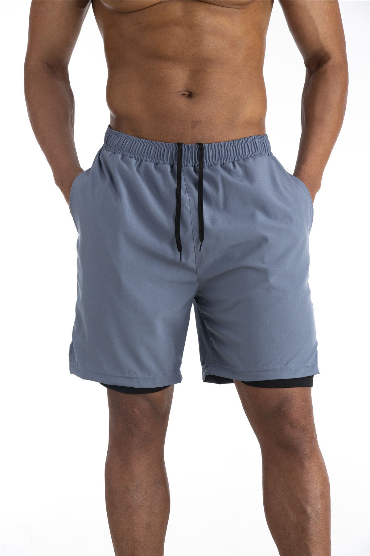 Men's Quick-Dry Sports Shorts - Moisture-Wicking & Breathable For Running Gym & Basketball (US Size 7" Inseam Black/Blue/Gray)_desvips.com