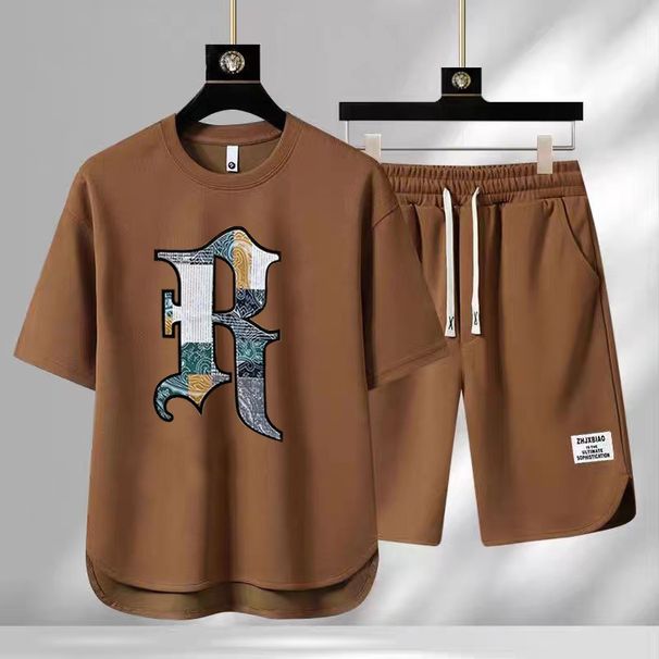 Men's Clothing Summer fashion brand new casual short sleeved sports five point pants two piece suit men's large size loose T shirt top_desvips.com