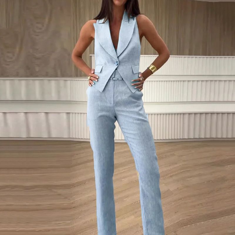 Women's new fashionable temperament simple vest suit long suit pants_desvips.com