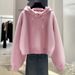 Dark Brown Casual Short Sweatshirt For Women, Fleece-Lined, 2026 New Spring Autumn Winter Solid Color Hooded Jacket_desvips.com