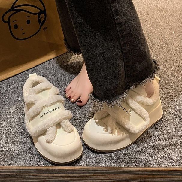 Thick Soled Velcro Fuzzy Bread Fashionable And Versatile Women's Winter With Plush Insulation 2024 New Home Cotton Shoes_desvips.com