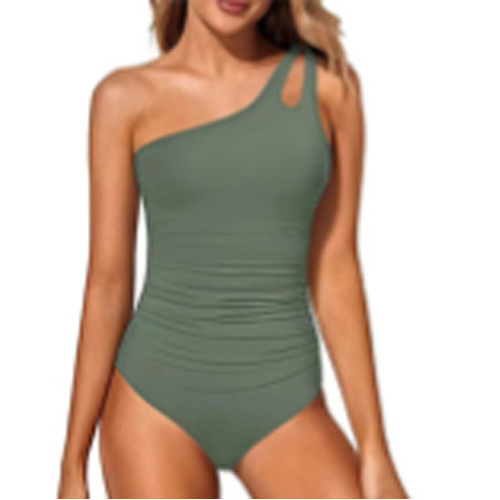 European And American One Shoulder One Piece Tight Swimsuit Female Sexy Solid Color Backless_desvips.com