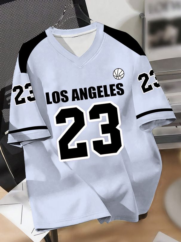 Men's Los Angeles 23 Basketball Jersey V-neck Short-sleeved Casual And Sports T-shirt With Digital Print_desvips.com