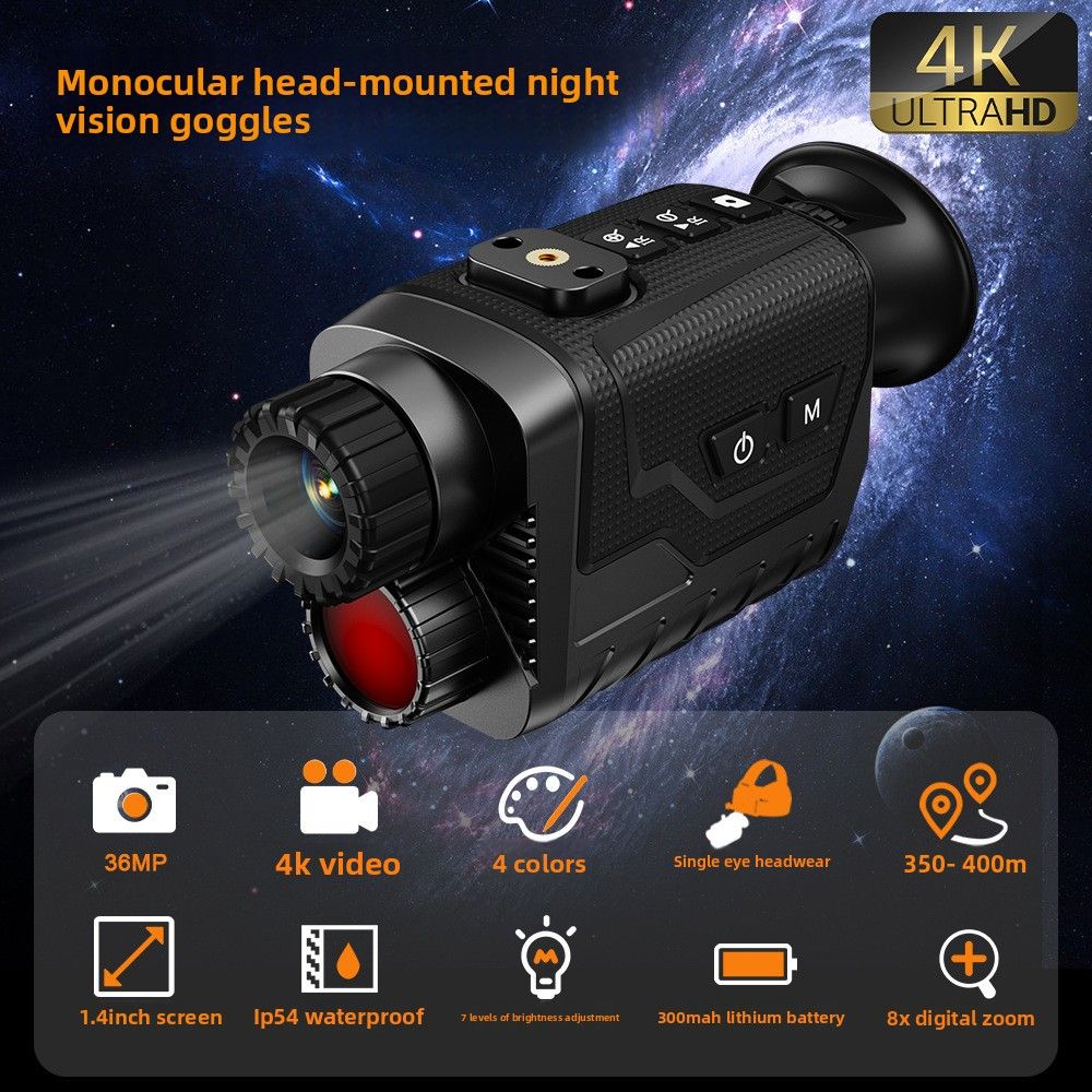 New Upgraded Monocular Night Vision Device With Photo And Video Recording 4K Camera Full Black Visible Infrared_desvips.com