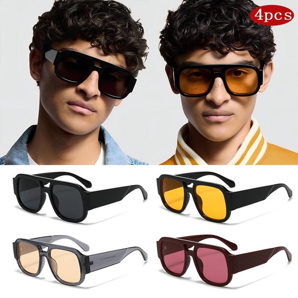 Hiking 4set Vintage Square Women Anti Light Glasses Large Frame Double Bridges Shades Candy Color Wide Legs Outdoor Eyeglasses_desvips.com