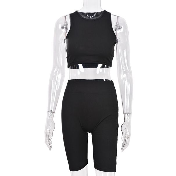 LN6125 NazaDa 2025 Summer European American Cross-Border Tank Top And Shorts Solid Color Fitness Two-Piece Set Women's_desvips.com