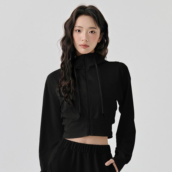 Women's Cropped Hoodie Jacket Yoga, Fleece Lined Workout Zip Up For Pilates & Gym, Short Winter Training Coat_desvips.com