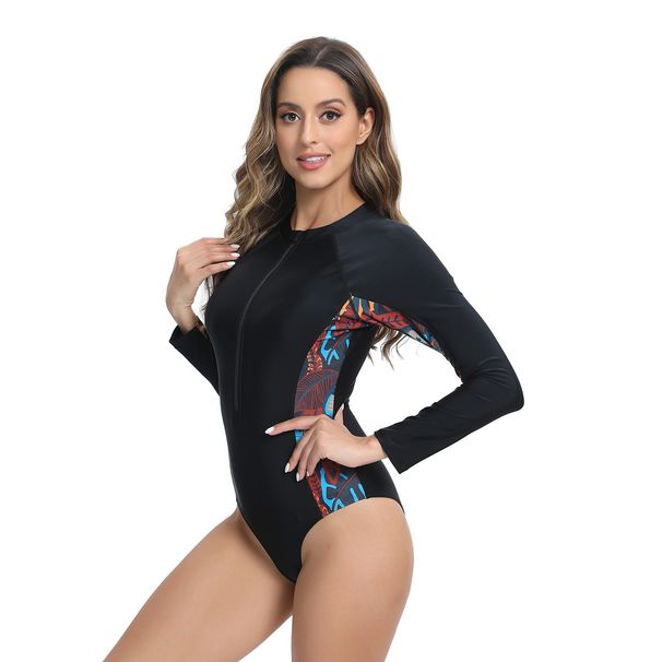 One-piece Swimsuit For Women Long Sleeves Thin Conservative Zipper One-piece Swimsuit For Women_desvips.com