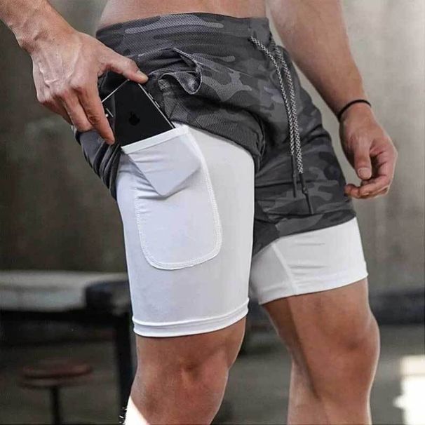 Men's Running With Phone Pocket, Sports-Specific Summer Thin Double-Layer Training Breathable Quick-Dry Elastic Shorts_desvips.com