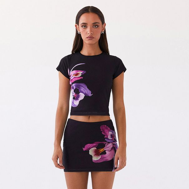 Women's clothing new short-sleeved printed hip skirt suit ladies high-end suit two-piece skirt_desvips.com