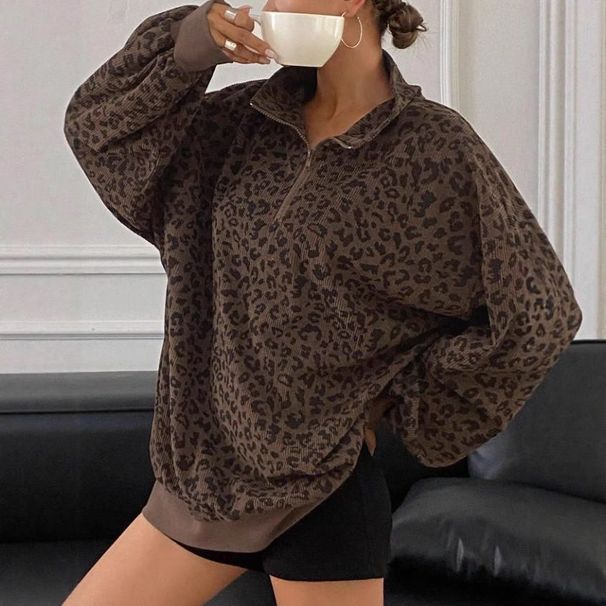 European And American Cross-Border Retro Leopard Print Stand Collar Jacket For Women, Autumn 2025 New Design Loose_desvips.com
