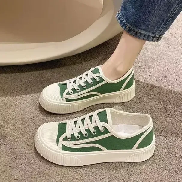 Thick Soled Round Head Canva Bicuit Meh Breathable Fahionable Caual Comfortable Anti Slip Wear Reitant Board_desvips.com