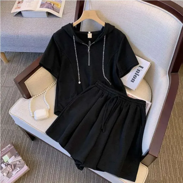 2023 Summer Fashionable Casual Sports Suit For Women Plus Size Loose Slimming Shorts Two-Piece Set_desvips.com