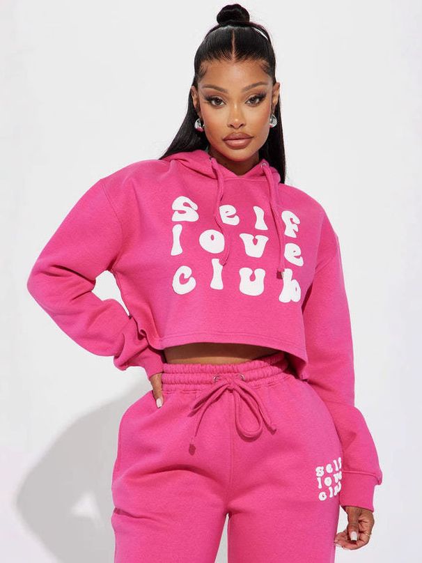Women's Athleisure Two-Piece Set, High-Waist Hoodie And Joggers, Casual Letter Print Outfit With Pockets_desvips.com
