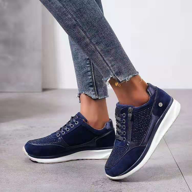 Foreign trade rhinestone sports shoes women running shoes women thick bottom breathable zipper lace up slip on casual sneakers women wholesale_desvips.com