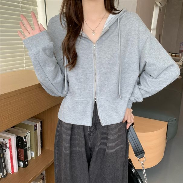 2026 New Early Spring Women's Pure Desire Style Hooded Cardigan Coat Solid Color Short Sporty Jacket Top_desvips.com