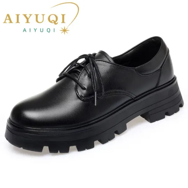 Women's AIYUQI Large Quality Size 41 42 43 Autumn 2024 Genuine Leather Lace Loafers New Thick Bottom Female Oxford Shoes_desvips.com
