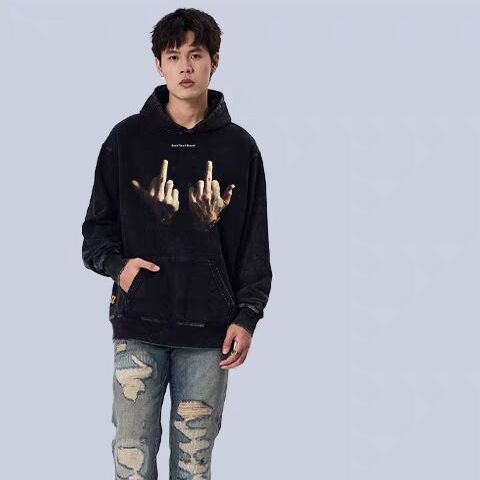 Middle American Style Brand National Trend Couple Loose Trendy Top Finger Hoodie Versatile Handsome_desvips.com
