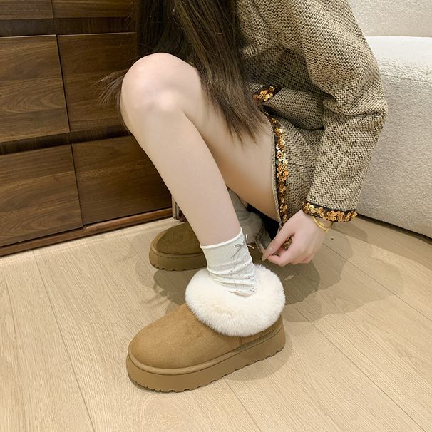 Solid Color Large Size Snow Boots Women's 2025 Winter New Fluffy Piled Thickened Warm Wear-resistant Heightening Cotton Boots Cotton Shoes_desvips.com