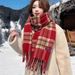 2025 Plaid Red For Women Winter Korean Style Atmosphere Versatile Warm Neck Scarf Christmas New Year Shawl_desvips.com