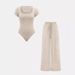 Autumn And Winter New Solid Color Small Pit Strip Casual Onesie Pants Fashion Two-piece Suit Women's Clothing_desvips.com