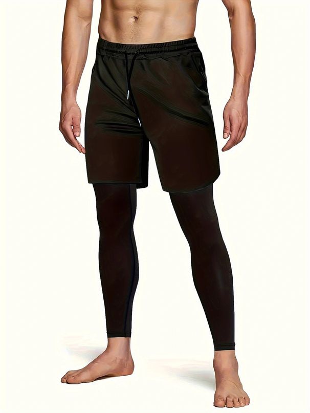 Cross-border European And American Men's Faux Two-piece Double-layer Casual Breathable Fitness Training Base Layer_desvips.com
