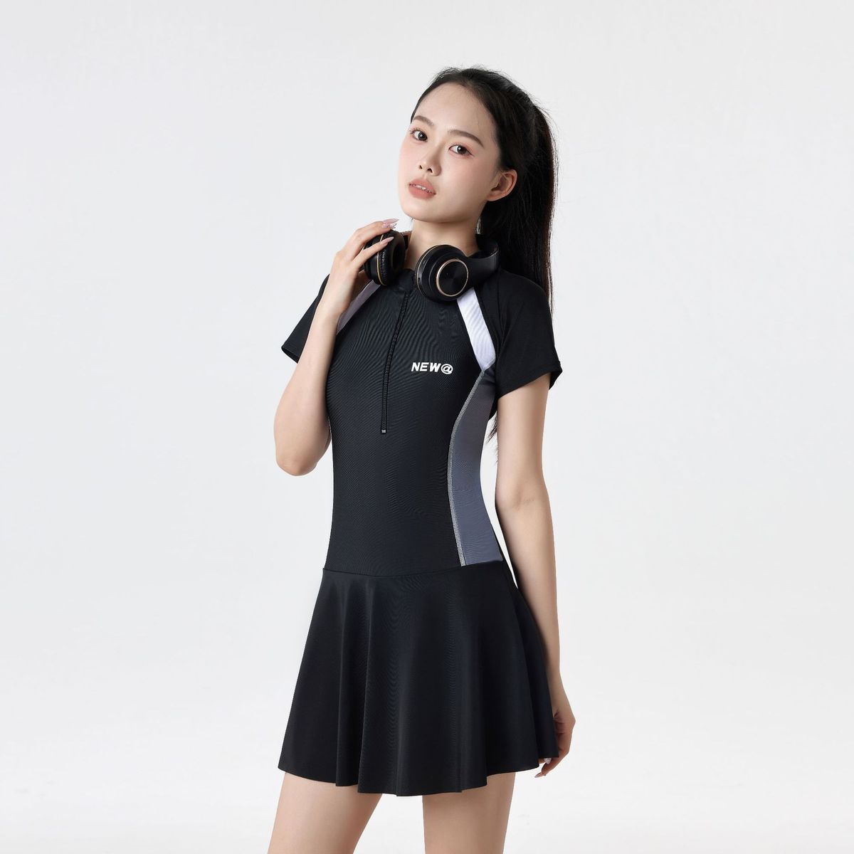 Color Block Sports For Women Summer Adult Conservative Casual Short Sleeve One-Piece Swimsuit Tummy Control Slimming Hot_desvips.com